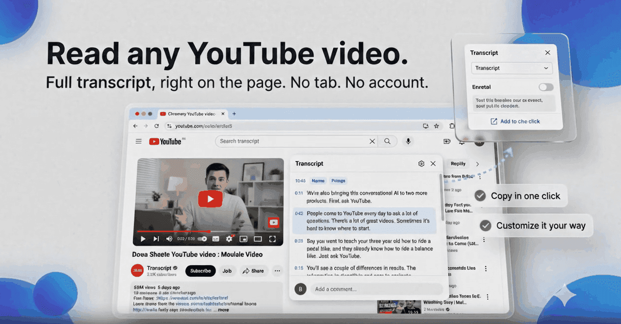YouTube Transcript extension demo video preview